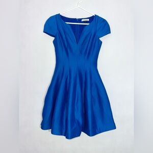 Halston Heritage Cap Sleeve Structured Faille Dress Blue Tulip Skirt Dress Sz 0